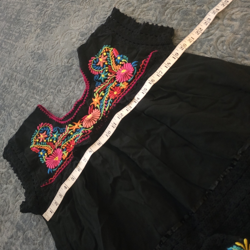 MEXICANA Black Dress with Colorful Embroidery Size L - Picture 3 of 5